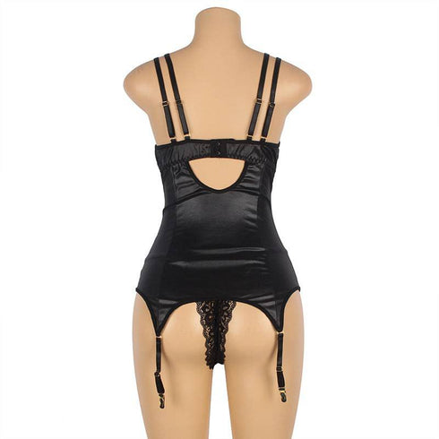 Large Black Zipper Babydoll With Garter